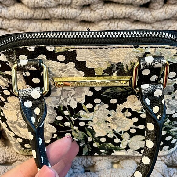 Betsy Johnson Black, White & Grey Floral Polka Dot Print Handbag - Picture 4 of 16